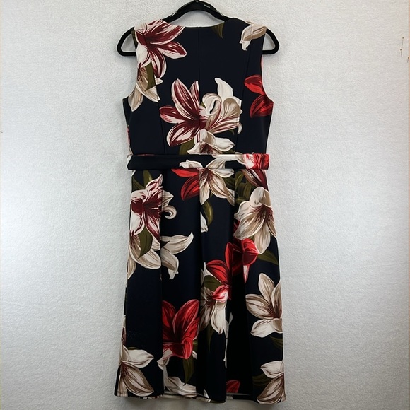 Enfocus Studio Women’s Fit/Flare Dress Sz 6 Black/Tan/Red Polyester/Spandex - Picture 5 of 10